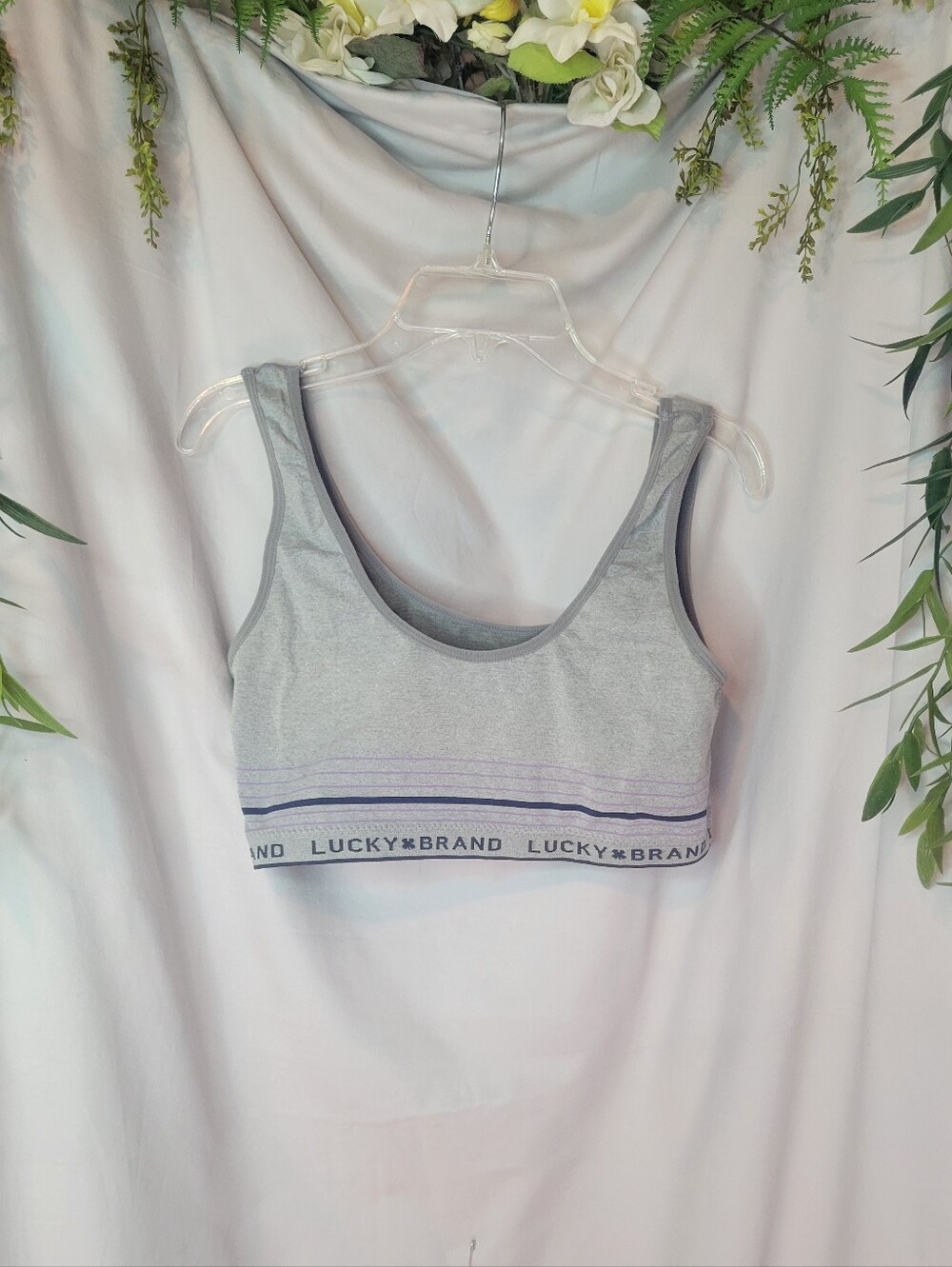 Lucky Brand Gray Sports Bralette with Navy Trim Logo